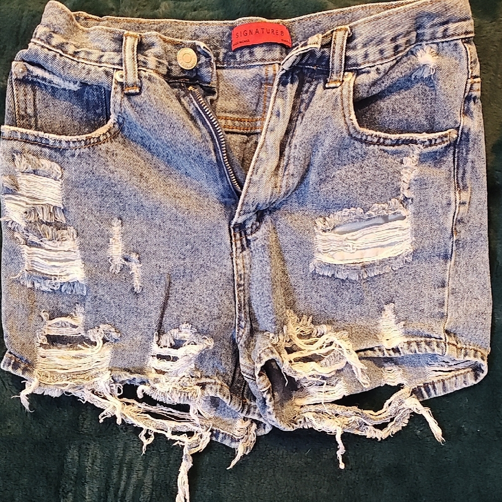 Signature Blue Distressed Jean Shorts Cut-Off Style
